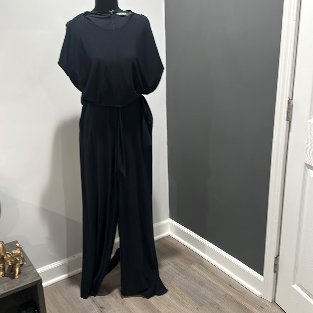 Lauren by Ralph Lauren Women’s Navy Blue Wide Leg Belted Jumpsuit, Size S